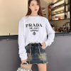 Prada Men's Jacquard Black Logo Crew Neck Sweatshirt- White