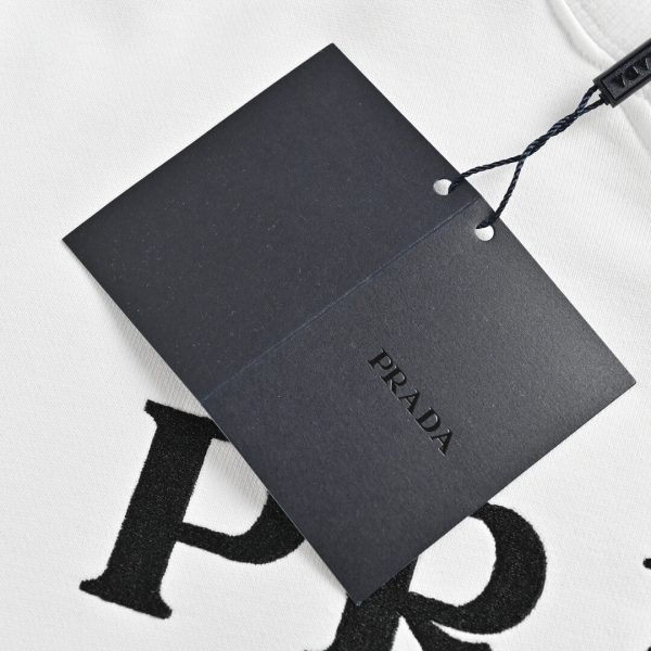 Prada Men's Jacquard Black Logo Crew Neck Sweatshirt- White