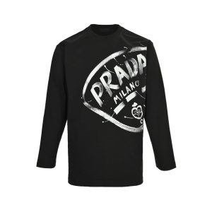 Prada Milano Graphic Logo Long-sleeved T-shirt- Black