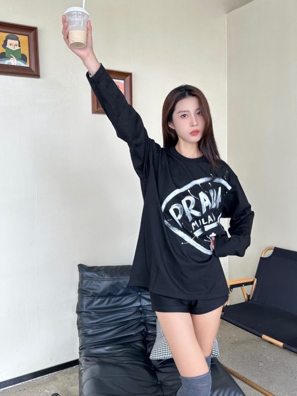 Prada Milano Graphic Logo Long-sleeved T-shirt- Black