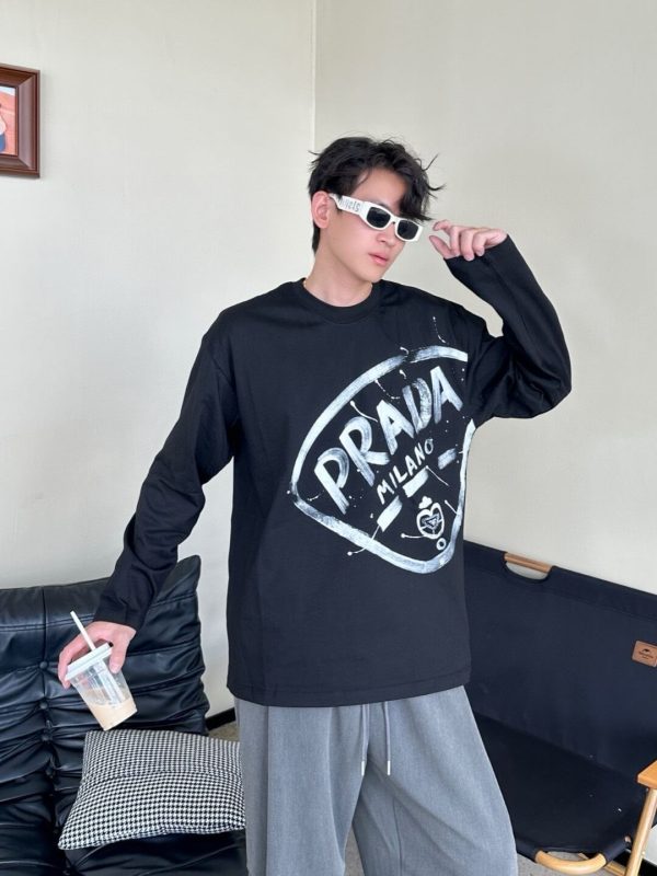 Prada Milano Graphic Logo Long-sleeved T-shirt- Black