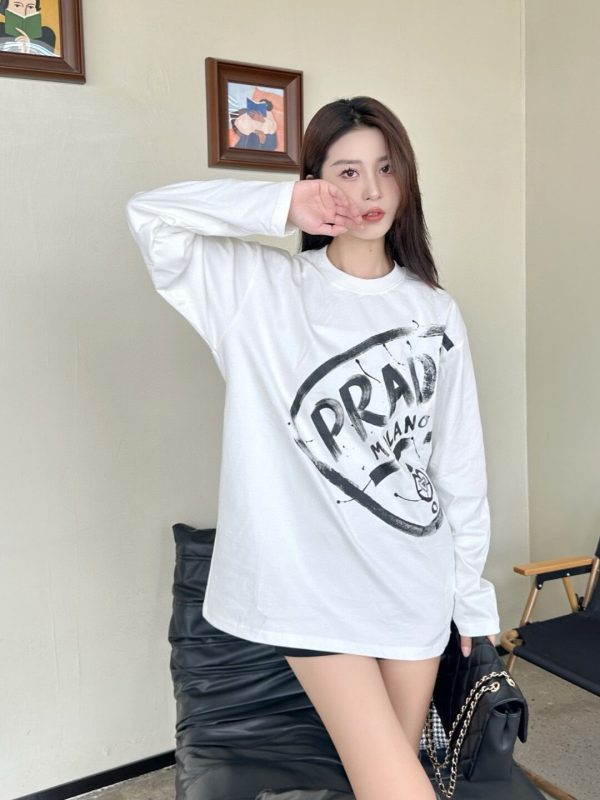 Prada Milano Graphic Logo Long-sleeved T-shirt- White