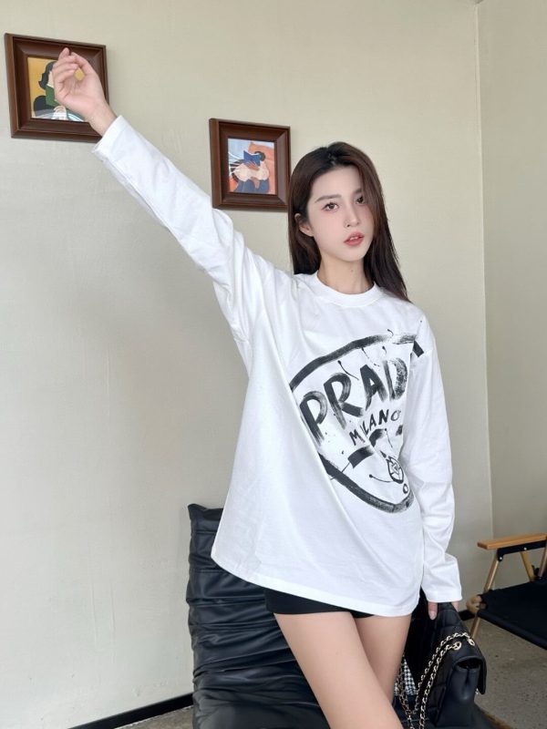 Prada Milano Graphic Logo Long-sleeved T-shirt- White