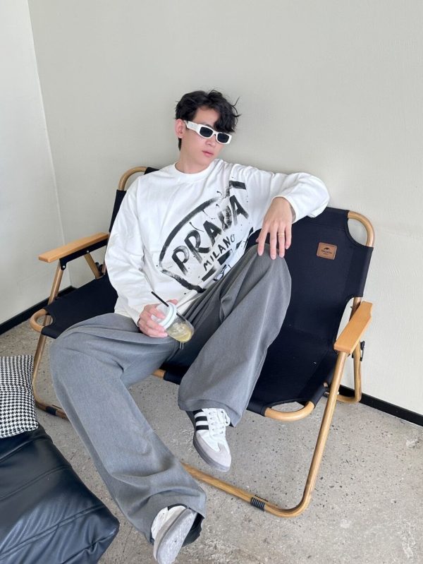 Prada Milano Graphic Logo Long-sleeved T-shirt- White