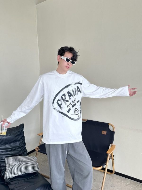 Prada Milano Graphic Logo Long-sleeved T-shirt- White