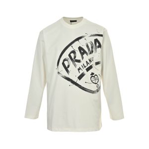 Prada Milano Graphic Logo Long-sleeved T-shirt- White