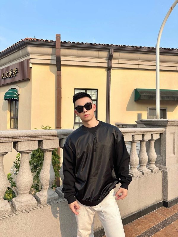 Prada Recycled Nylon Fleece-Sleeve Sweatshirt- Black (1) Prada Recycled Nylon Fleece-Sleeve Sweatshirt- Black