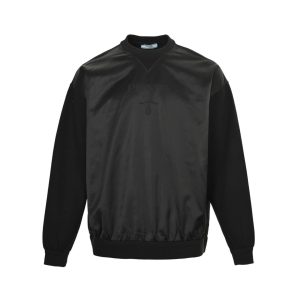 Prada Recycled Nylon Fleece-Sleeve Sweatshirt- Black (12) Prada Recycled Nylon Fleece-Sleeve Sweatshirt- Black