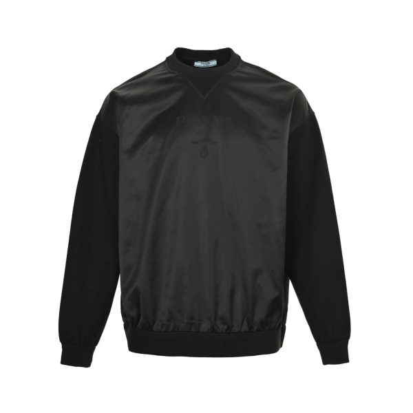 Prada Recycled Nylon Fleece-Sleeve Sweatshirt- Black (12) Prada Recycled Nylon Fleece-Sleeve Sweatshirt- Black
