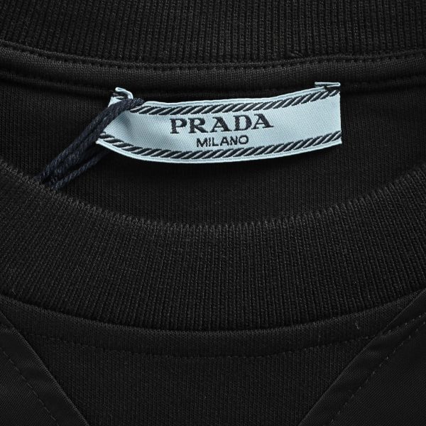 Prada Recycled Nylon Fleece-Sleeve Sweatshirt- Black (4) Prada Recycled Nylon Fleece-Sleeve Sweatshirt- Black