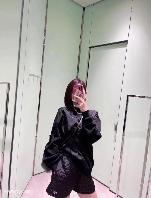 Prada Recycled Nylon Fleece-Sleeve Sweatshirt- Black (5) Prada Recycled Nylon Fleece-Sleeve Sweatshirt- Black