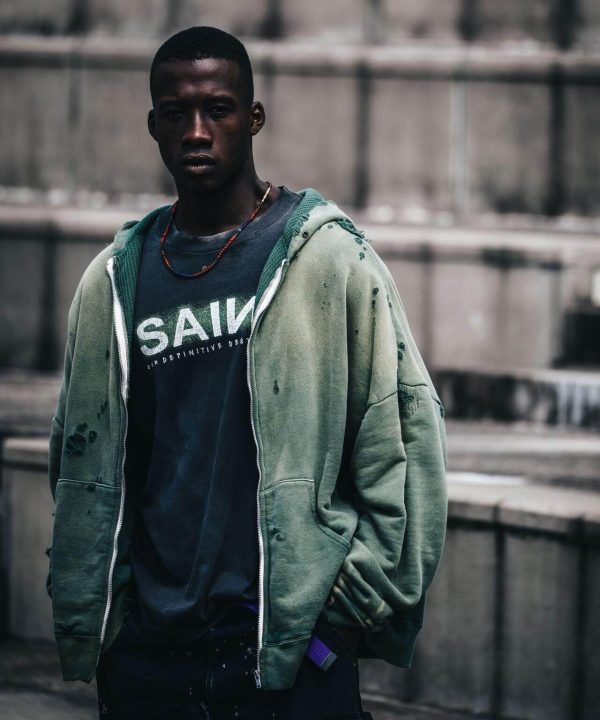 Saint Michael Distressed Waffle Hoodie- Green