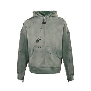 Saint Michael Distressed Waffle Hoodie- Green