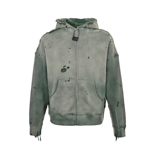Saint Michael Distressed Waffle Hoodie- Green