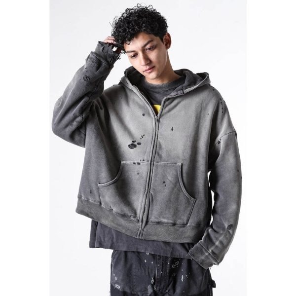 Saint Michael Distressed Waffle Hoodie- Grey