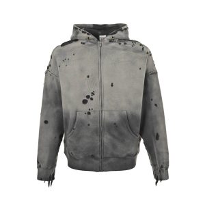 Saint Michael Distressed Waffle Hoodie- Grey