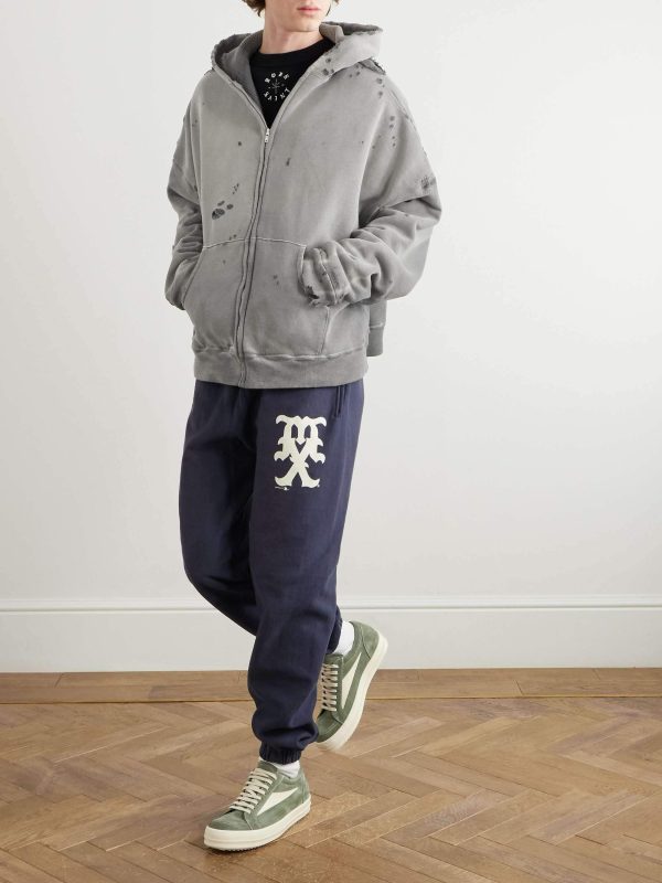 Saint Michael Distressed Waffle Hoodie- Grey