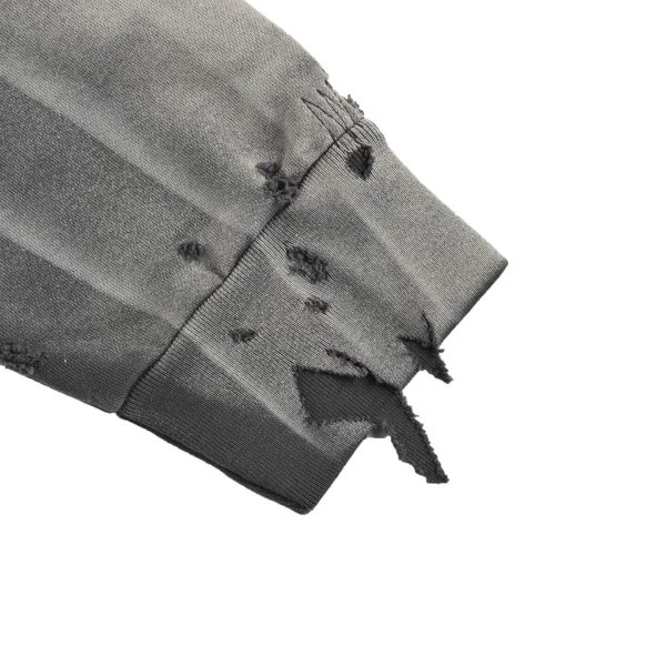 Saint Michael Distressed Waffle Hoodie- Grey