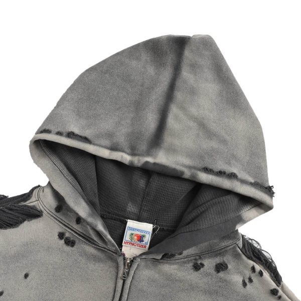 Saint Michael Distressed Waffle Hoodie- Grey