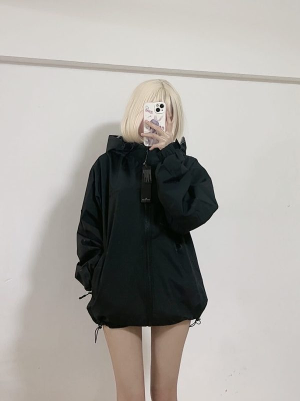 Stone Island Arm Embroidered Compass Windbreaker Jacket- Black