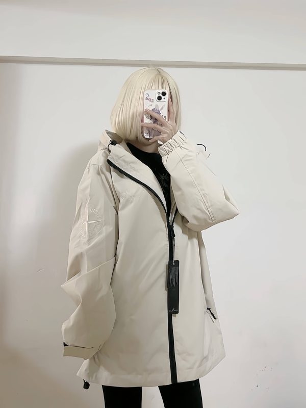 Stone Island Arm Embroidered Compass Windbreaker Jacket- Warm Grey