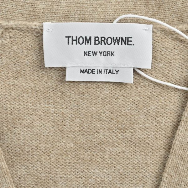 Thom Browne 4-Bar V-Neck Cardigan- Beige