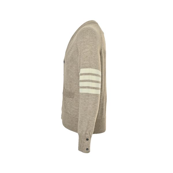 Thom Browne 4-Bar V-Neck Cardigan- Beige
