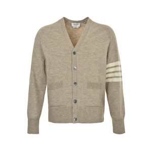 Thom Browne 4-Bar V-Neck Cardigan- Beige