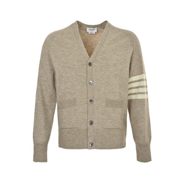 Thom Browne 4-Bar V-Neck Cardigan- Beige