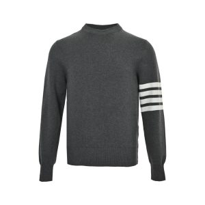 Thom Browne 4-Bar Wool Crew Neck Sweater- Grey