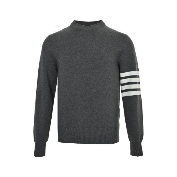 Thom Browne 4-Bar Wool Crew Neck Sweater- Grey