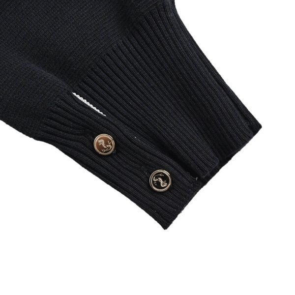 Thom Browne 4-Bar Wool Crew Neck Sweater- Navy Blue