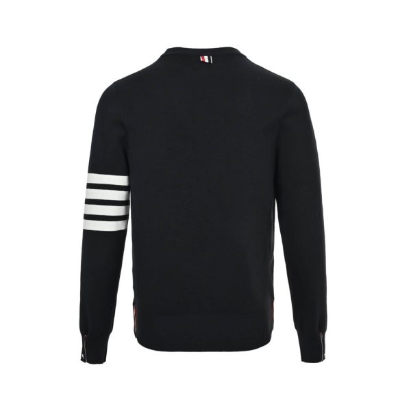 Thom Browne 4-Bar Wool Crew Neck Sweater- Navy Blue