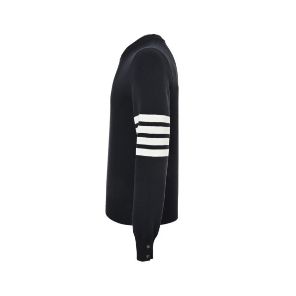 Thom Browne 4-Bar Wool Crew Neck Sweater- Navy Blue