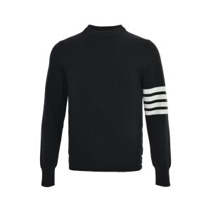 Thom Browne 4-Bar Wool Crew Neck Sweater- Navy Blue