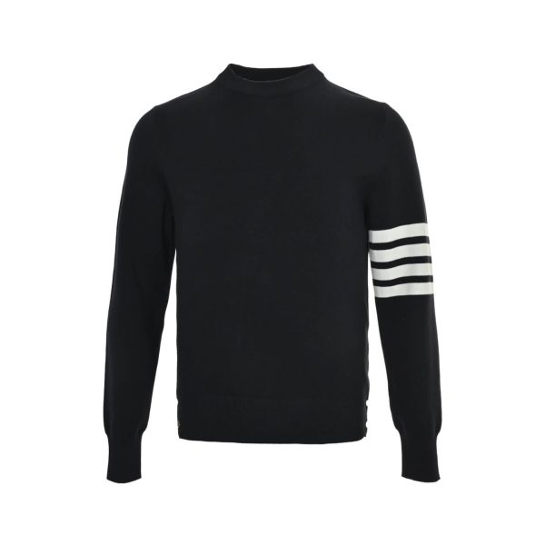 Thom Browne 4-Bar Wool Crew Neck Sweater- Navy Blue