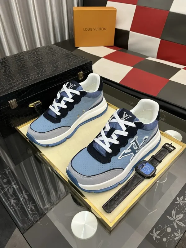 Louis Vuitton Men's Blue Leather Sneaker - Jacquard Design