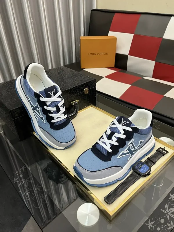 Louis Vuitton Men's Blue Leather Sneaker - Jacquard Design
