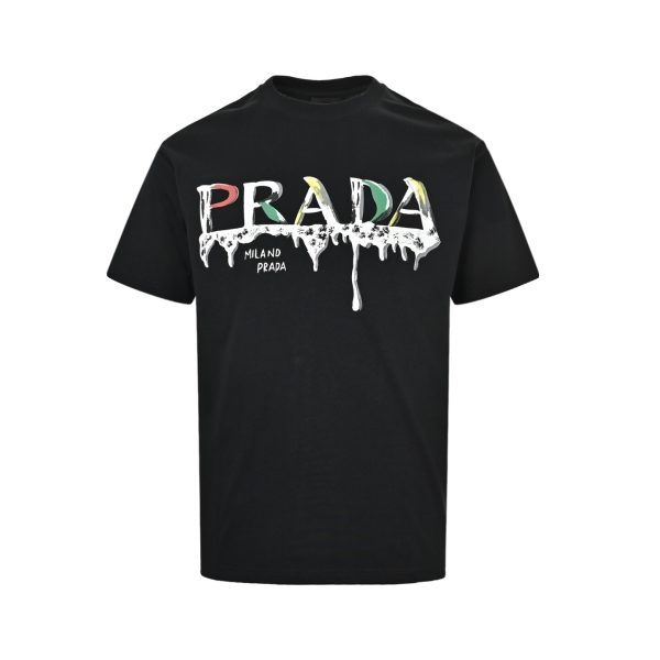 Prada Paint-Splatter Effect Logo T-shirt- Black