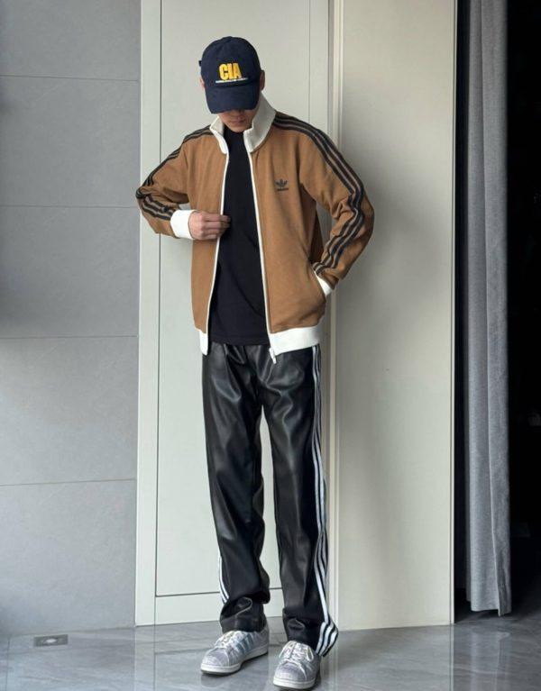 Adidas Adicolor Heritage Now Striped Track Collar Jacket- Brown