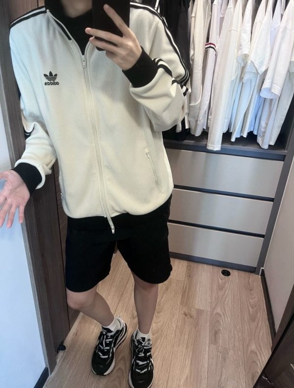 Adidas Adicolor Heritage Now Striped Track Collar Jacket- Off-White