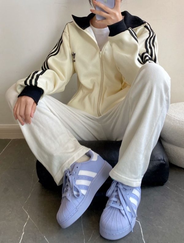 Adidas Adicolor Heritage Now Striped Track Collar Jacket- Off-White