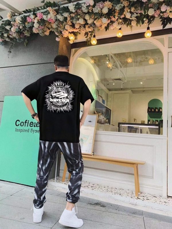 Balenciaga Black Logo-Print Cotton-Jersey T-Shirt- Black