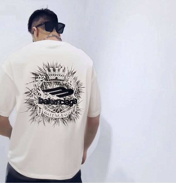 Balenciaga Black Logo-Print Cotton-Jersey T-Shirt- White (4) Balenciaga Black Logo-Print Cotton-Jersey T-Shirt- White