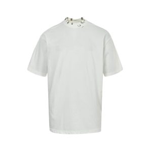 Balenciaga Pierced distressed-effect cotton T-shirt- White
