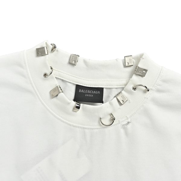 Balenciaga Pierced distressed-effect cotton T-shirt- White