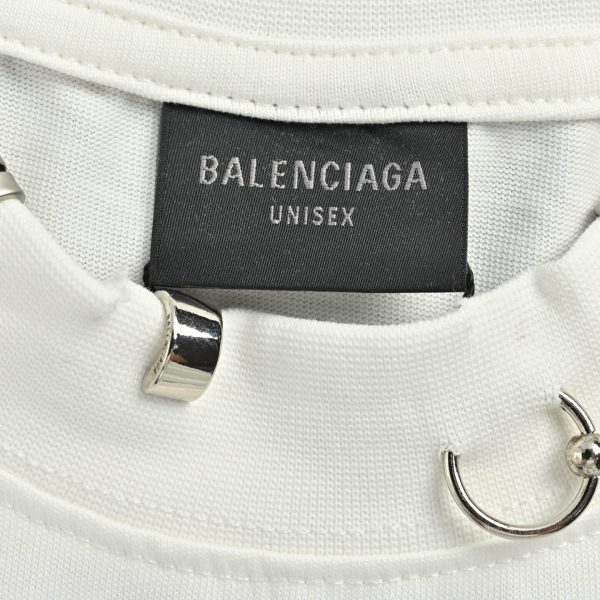 Balenciaga Pierced distressed-effect cotton T-shirt- White