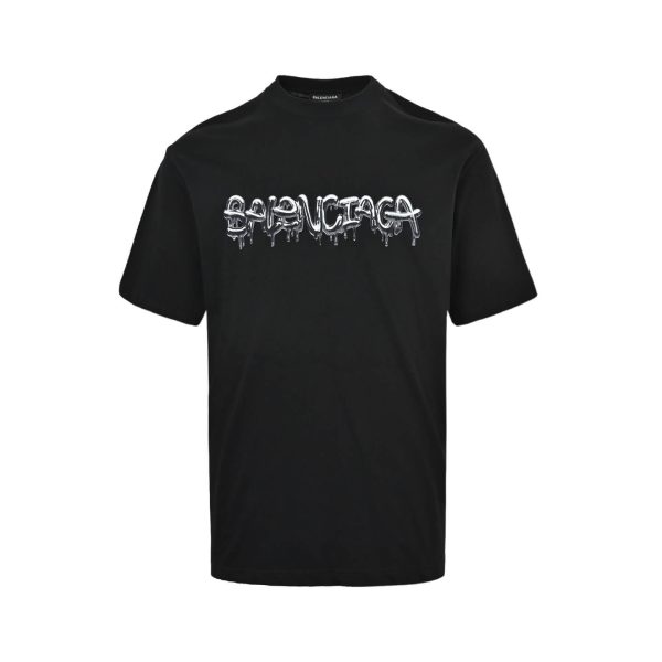 Balenciaga Slime Tee Print Short-Sleeve Shirt- Black