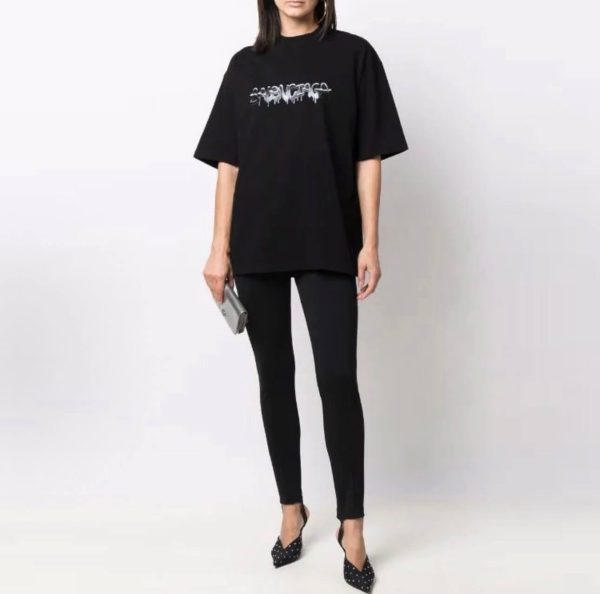 Balenciaga Slime Tee Print Short-Sleeve Shirt- Black
