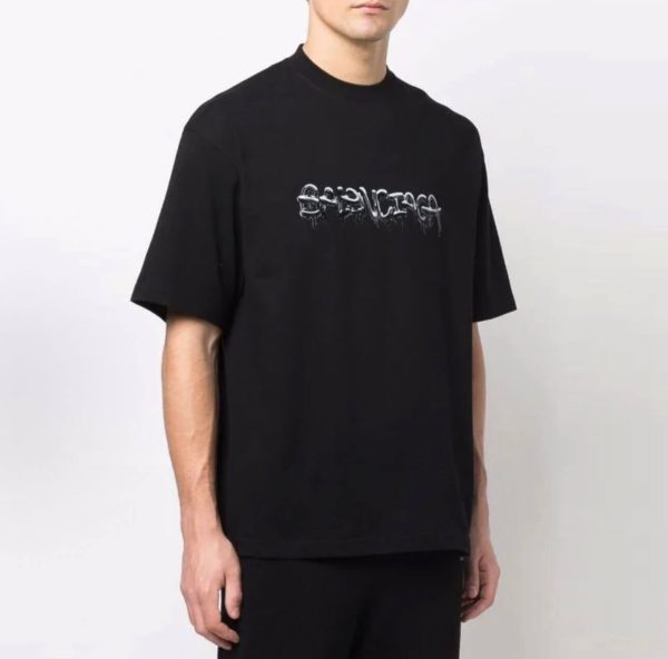 Balenciaga Slime Tee Print Short-Sleeve Shirt- Black